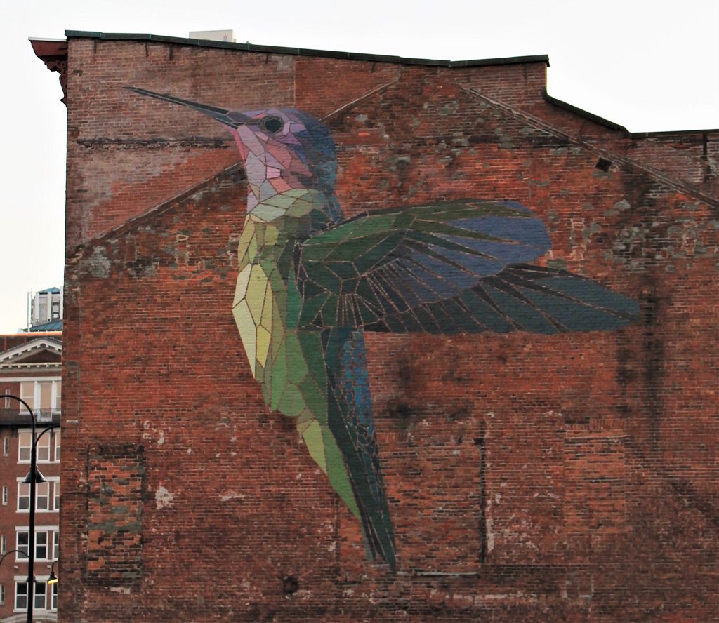 Hummingbird street art mural in Vermont