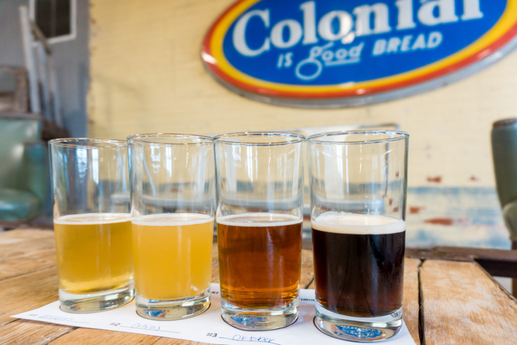 Beer flight at Old Bakery Beer in Alton