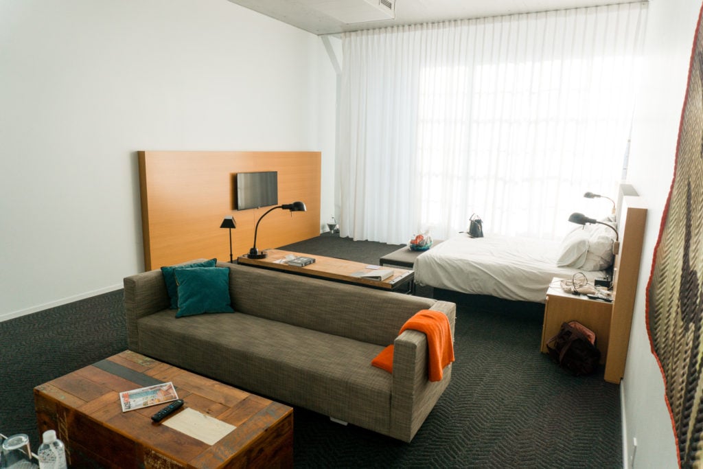 Living room area at the 21c Museum Hotel OKC.