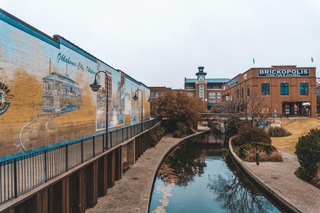 Bricktown waterway canal and storefront.