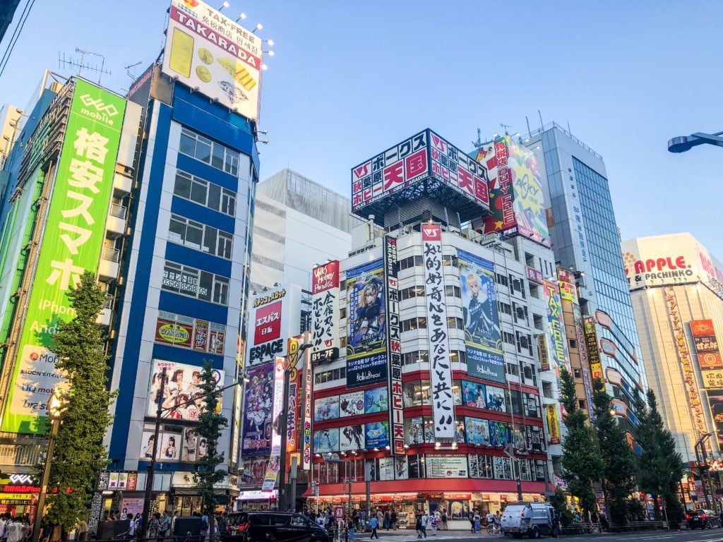 Large colorful buildings in Akihabara (Tokyo)
