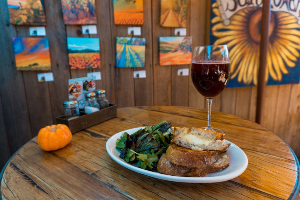 Grilled Cheese Sandwich and Blackberry Mimosa from Sunflower Cafe in Sonoma Plaza