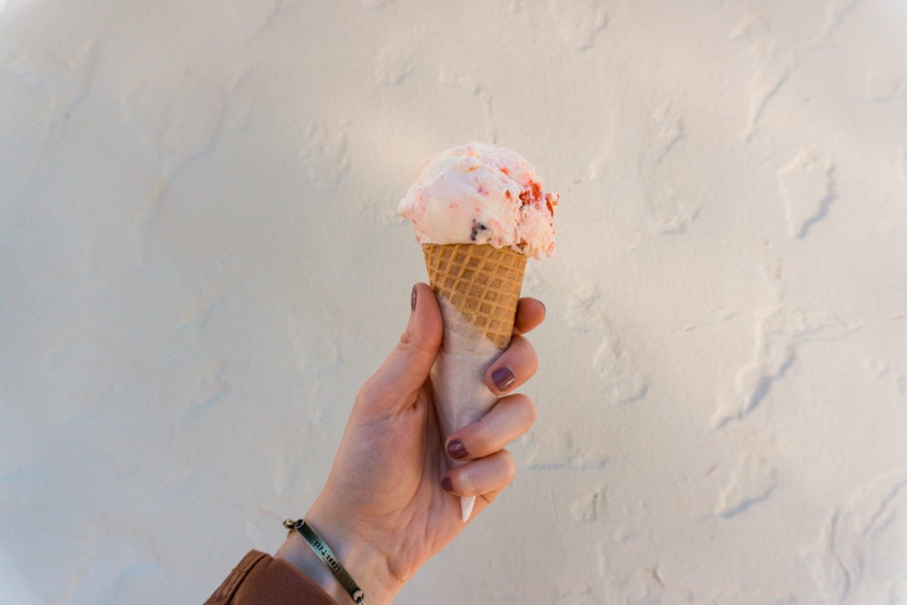 Cherry Vanilla Ice Cream from Sweet Scoops in Sonoma Plaza