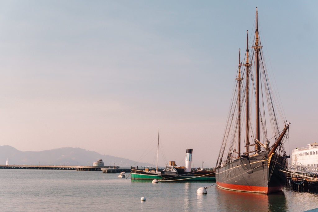 Large sailboat on water