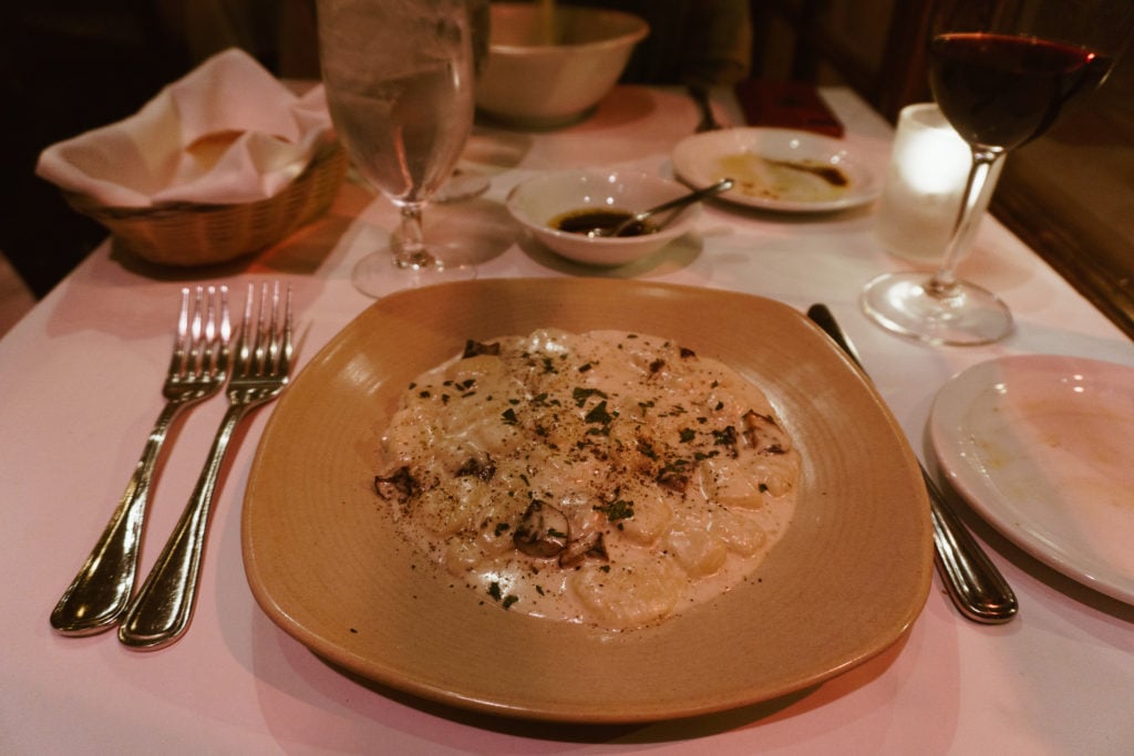 Gnocchi with gorgonzola and mushroom cream sauce