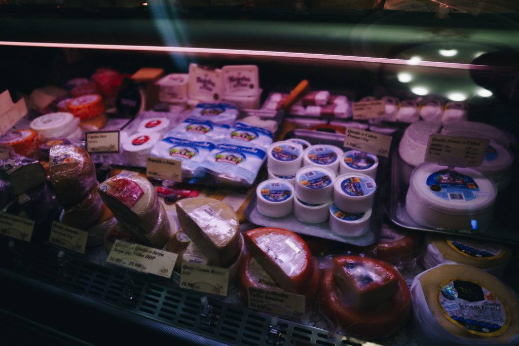 A selection of Portuguese cheeses in Lisbon, Portugal