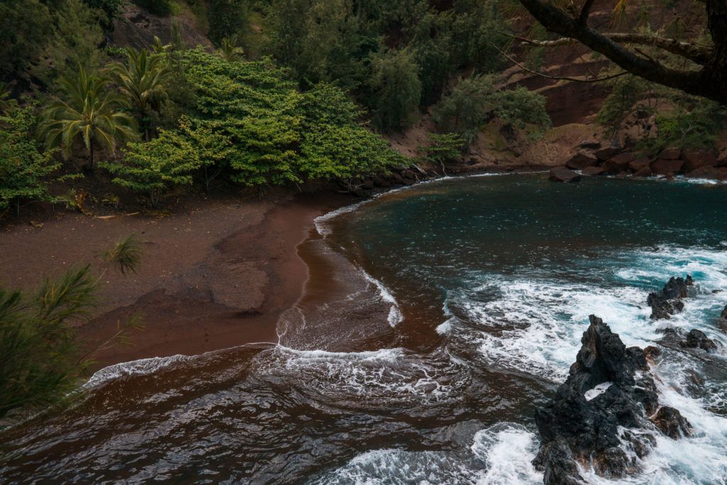 Kaihalulu Beach (Red Sand Beach) in Maui.