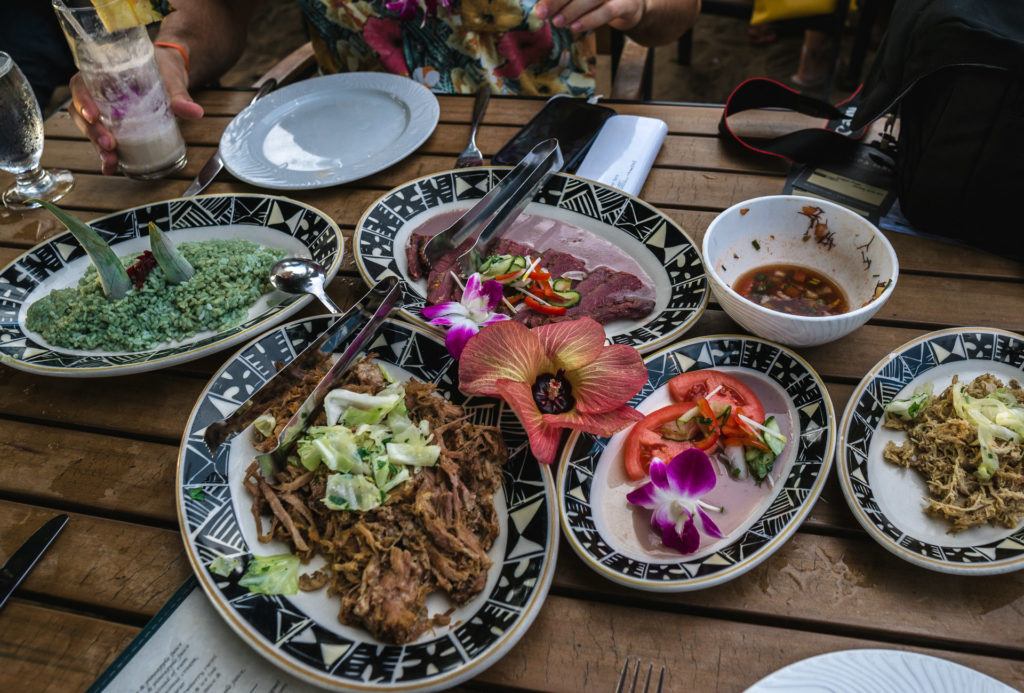 Entrees at the Feast at Lele in Maui.