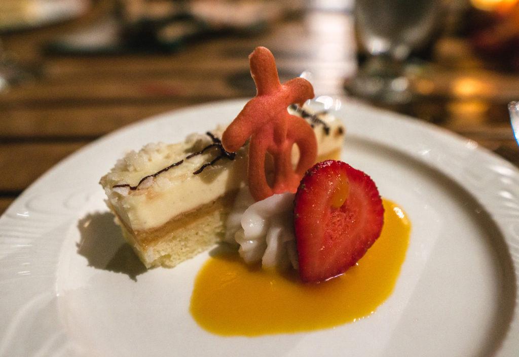 Coconut Vanilla Mousseline Cake with Caramelized Pineapple and Salted Caramel at Feast of Lele in Maui