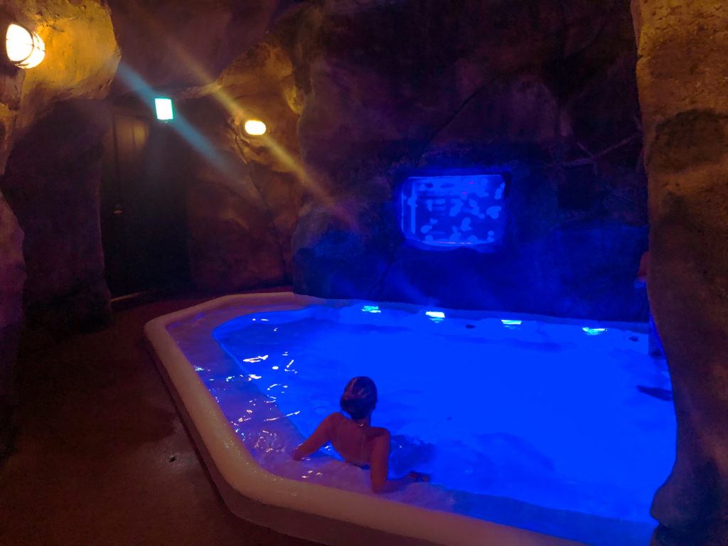 Outdoor cave spa at Yunessun spa in Hakone, Japan.