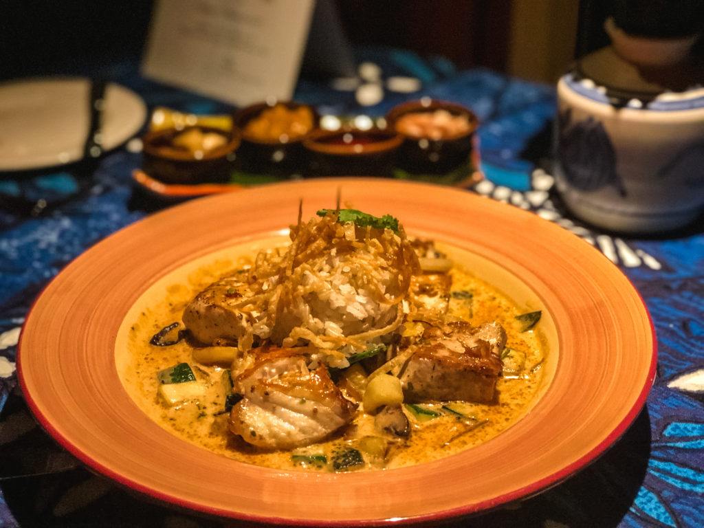 Ahi, Opah, and Salmon in Panang Curry at Mama's Fish House in Maui.