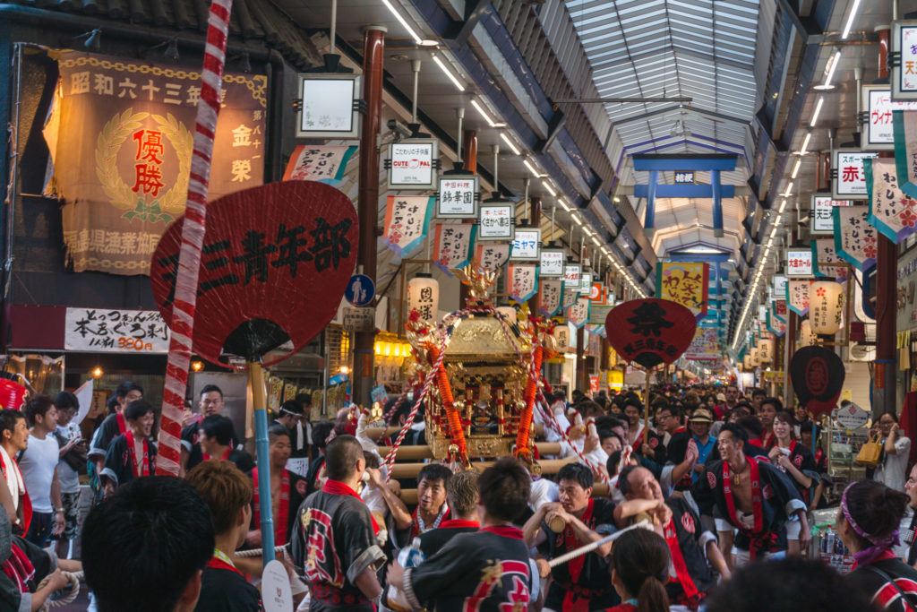 Floats for Tenjin Matsuri in Osaka, Japan
